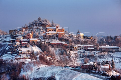 Village of Monteu Roero in the snow Near Alba Piemonte Italy Roero  Nebbiolo dAlba