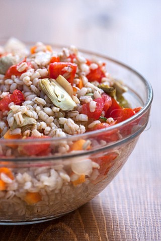 Salad of pearl barley tomatoes and artichokes Fattoria Poggio Alloro San Gimignano Tuscany Italy