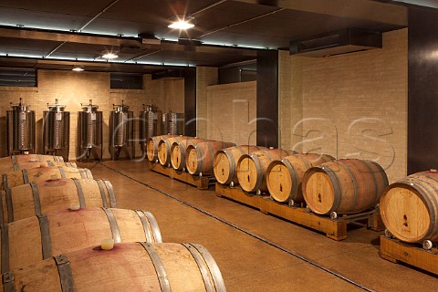 Barrels and tanks in winery of Merenda con Corvi Pinerolo Piemonte Italy  Pinerolese