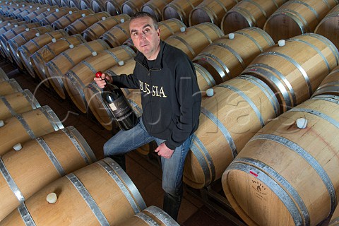 Marco Parusso in the barrel cellar of Parusso Monforte dAlba Piemonte Italy  Barolo