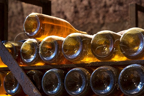 Bottles of white wine ageing in cellar of Antinoris Castello Della Sala Sala Umbria Italy