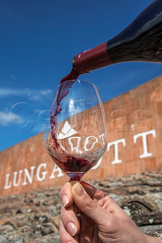Pouring glass of Lungarotti Rubesco Torgiano Umbria Italy