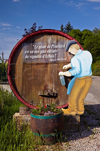 Sign on old barrel in the wine village of Pupillin noted for its Ploussard Near Arbois Jura France  ArboisPupillin