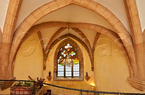 Stainedglass window in the Cistercian LAbbaye de Genne now the winery of Frdric Lornet  MontignylsArsures Jura France Arbois