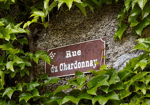 Rue du Chardonnay sign in the wine village of Pupillin Near Arbois Jura France  ArboisPupillin