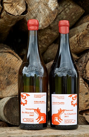 Bottles of Savagnin les Marnes and Ploussard la Chamade of Domaine Philippe Bornard Pupillin near Arbois Jura France ArboisPupillin
