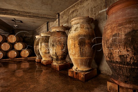 Amphorae used for ageing Savagnin and sometimes Trousseau in winery of  Domaine Andr et Mireille Tissot MontignylsArsures Jura France  Arbois