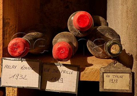 Very old bottles in cellar of Caves Jean Bourdy Arlay Jura France  Ctes du Jura