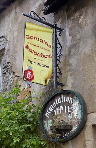 Signs on wall of Domaine Salvadori ChteauChalon Jura France