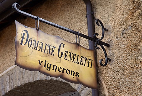 Sign on wall of Domaine Geneletti in village of ChteauChalon Jura France