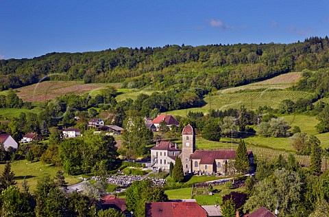 Vineyards above church and village of Ltoile Jura France  Ltoile