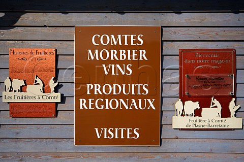 Signs outside shop of the Cooperative du Plateau at PlasneBarretaine Near Poligny Jura France
