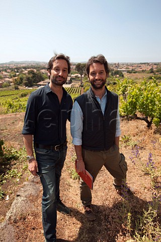 Alberto left and Silvano Benanti in vineyard of Benanti Viagrande Catania Sicily Italy Etna