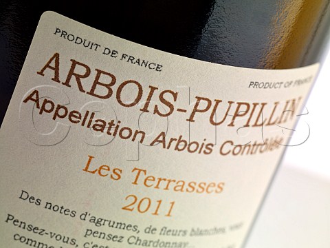 Back label on bottle of Les Terrasses Chardonnay of JeanMichel Petit Domaine de la Renardire Pupillin near Arbois Jura France ArboisPupillin