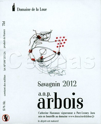 Wine label from bottle of 2012 Domaine de la Loue Savagnin  Jura France  Arbois
