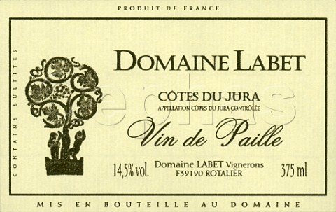 Wine label from halfbottle of Vin de Paille of Domaine Labet  Rotalier Jura France  Ctes du Jura