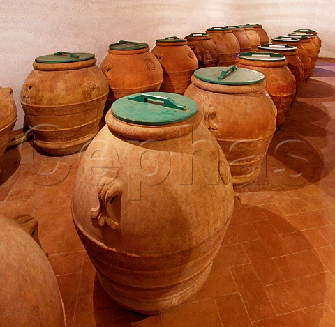 Olive oil jars at the Peppoli estate of Antinori Mercatale Val di Pesa Tuscany Italy