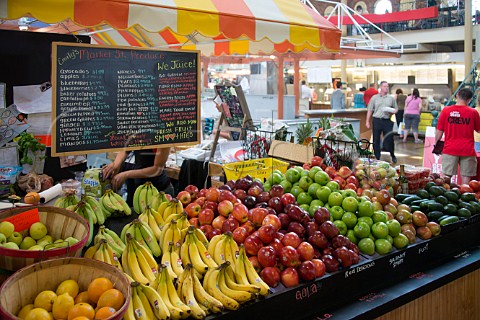 Fruit stall at Farmers Market in downtown Indianapolis Indiana USA