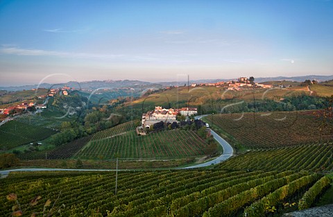 Cantina Aldo Conterno viewed from the Romirasco vineyard with Castiglione Falletto beyond on left Monforte dAlba Piemonte Italy  Barolo