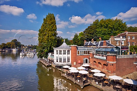 Terrace of the Carlton Mitre Hotel by the River Thames at Hampton Court London England