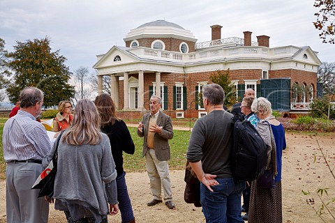 Gabrielle Rausse talking to a group of wine writers in the garden of the Thomas Jefferson house at Monticello Virginia USA