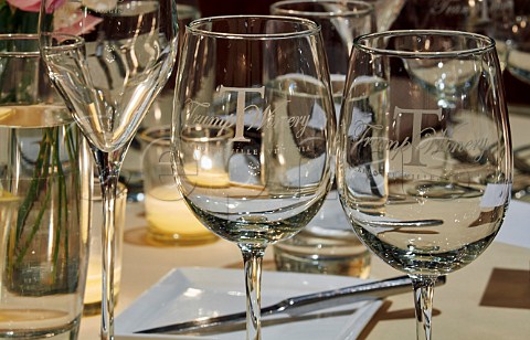 Tables laid for dinner in the Carriage House of Trump Winery  Charlottesville Virginia USA