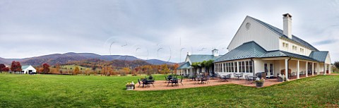 Winery tasting room of King Family Vineyards with the Blue Ridge Mountains beyond Crozet Virginia USA  Monticello AVA