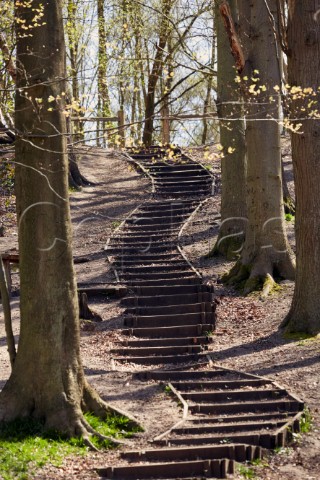Steps leading up The Ledges from the River Mole West End Common Esher Surrey England
