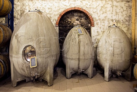 Concrete egg fermenters in cellar of Champagne ChartogneTaillet Merfy Marne France