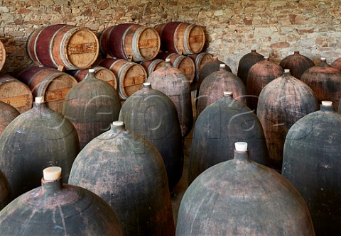 Amphorae and barrels in chai of Domaine de lcu La Bretonnire near Le Landreau LoireAtlantique France