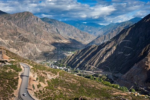 National Highway 214 above the Jinsha River the westernmost of the major headwater rivers of the Yangtze Deqen county Yunnan province China