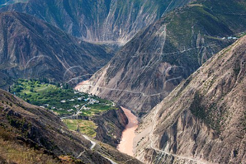 Vineyards and agriculture at Beng village on the Lancang River in the Heng Duan Mountain Range Yunnan Province China