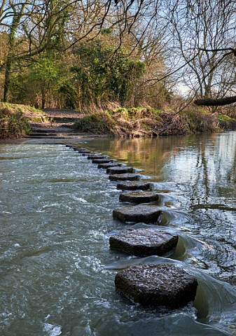 The Stepping Stones across the River Mole at the foot of Box Hill Westhumble near Dorking Surrey England