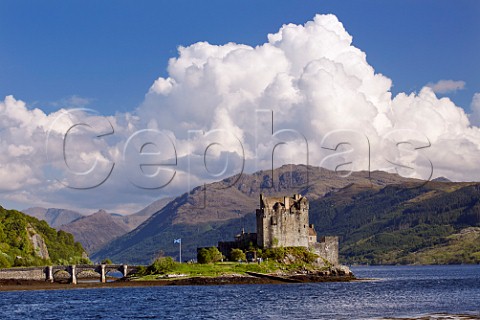 Eilean Donan Castle at the conjuction of Loch Duich Loch Alsh and Loch Long  Dornie Ross and Cromarty Scotland