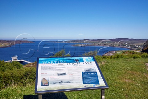 Tourist information board above the NATO refuelling depot on Loch Ewe Aultbea Ross and Cromarty Scotland