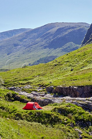 Camping by the River Etive in Glen Etive Argyllshire Scotland