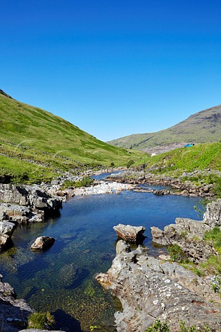 Camping by the River Etive in Glen Etive Argyllshire Scotland