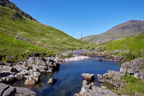 Camping by the River Etive in Glen Etive Argyllshire Scotland