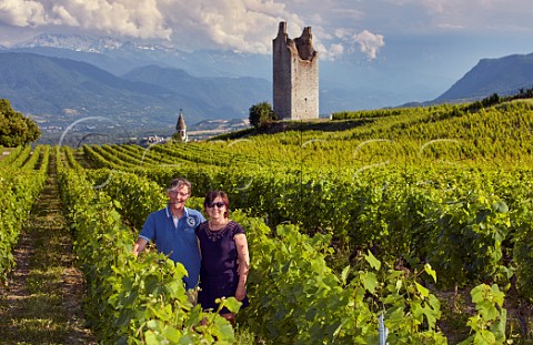 JeanFranois and Catherine Quenard in Pinot Noir vineyard at Les Tours de Chignin Domaine JeanFranois Quenard Chignin Savoie France