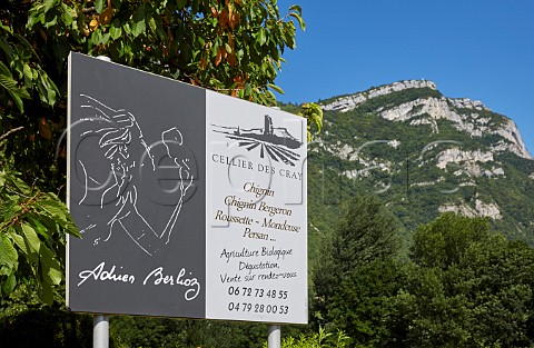 Sign for Celliers des Cray of Adrien Berlioz Chignin Savoie France