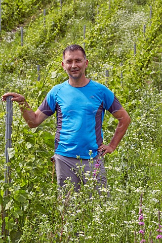 Raphal StGermain in organic Petite Arvine vineyard Domaine StGermain StPierre dAlbigny Savoie France