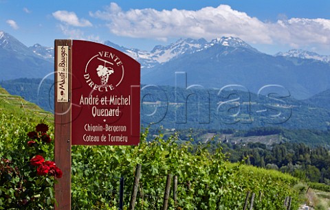 Sign for winery of Domaine Andr et Michel Quenard Chignin Savoie France