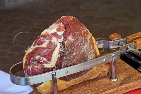 Jambon de Savoie clamped in a vice for carving  Savoie France