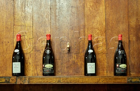 Bottle display in tasting room of Domaine Dupasquier Aimavigne Jongieux Savoie France