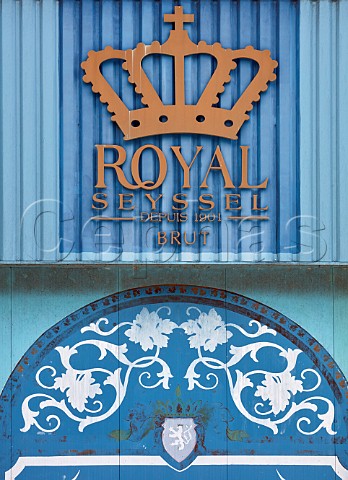 Crest on wall of the Royal Seyssel winery Seyssel HauteSavoie France