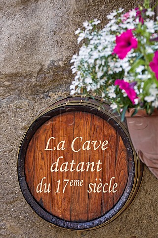 Ornamental barrel outside the 17thcentury cellar of Grande Cave de Crpy Ballaison HauteSavoie France