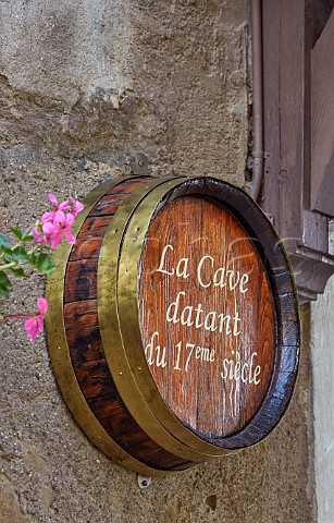 Ornamental barrel outside the 17thcentury cellar of Grande Cave de Crpy Ballaison HauteSavoie France