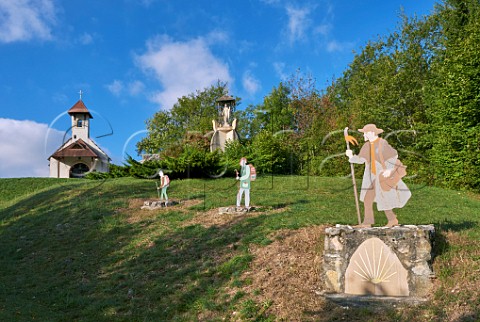 Pilgrim figures by Chapelle SaintRomain on the Camino de Santiago above JongieuxleHaut Savoie France