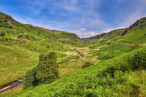 Camper vans on road in the Irfon Valley north of Abergwesyn Powys Wales