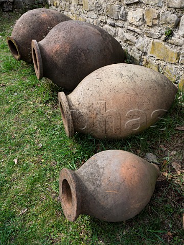 Excavated clay qvevri fermentation vessels at Ikalto Academy and Monastery Ikalto near Telavi Kakheti Georgia